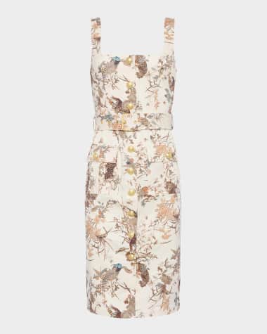 L'Agence Tapestry Jungle Idy Button-Front Tank Dress