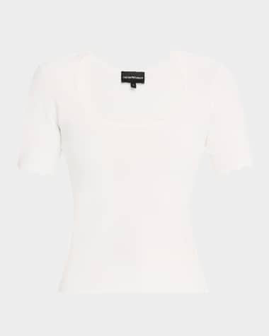 Emporio Armani Scalloped Scoop-Neck Stretch Milano Blouse