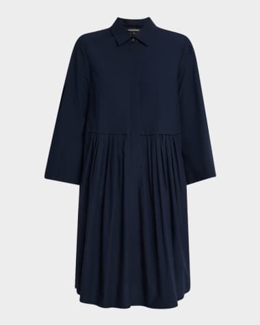 Emporio Armani Pleated Cotton Poplin Shirtdress