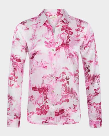 L'Agence Tyler Toile Button-Front Silk Blouse