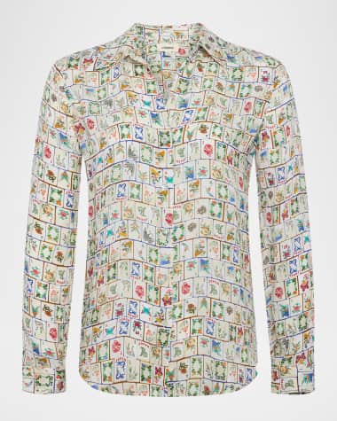 L'Agence Nina Mahjong Button-Front Silk Blouse