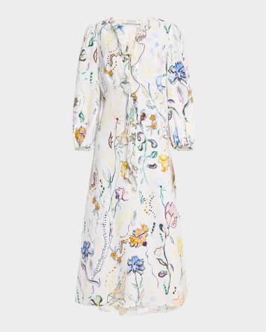 DOROTHEE SCHUMACHER Floral Power Ruffle-Front Linen Maxi Dress