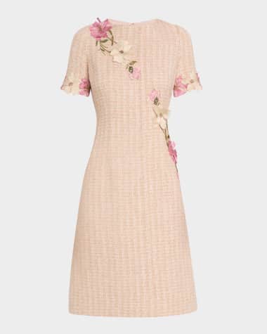 Rickie Freeman for Teri Jon Floral Applique Tweed Dress
