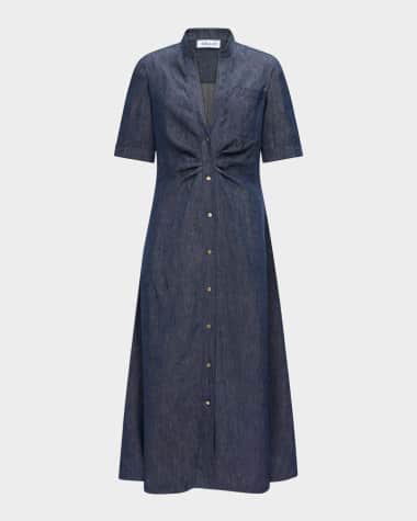 CALLAS Milano Noor V-Neck Button Denim Midi Shirtdress