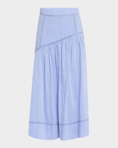 Merlette Lawrence Lace-Inset Cotton Chambray Midi Skirt
