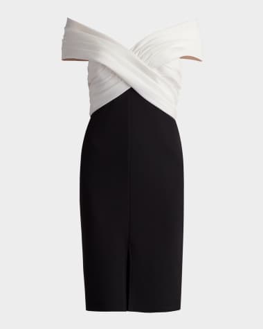 Tadashi Shoji Pleated Two-Tone Crepe & Taffeta Dress