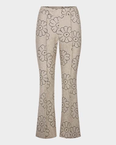 Smythe Floral Jacquard Cropped Pintuck Pants