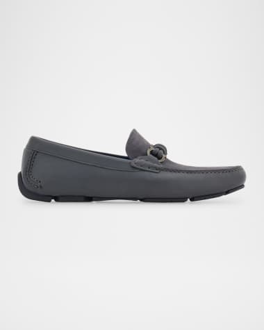Ferragamo Men's Almeria Gancini-Bit Leather and Suede Drivers