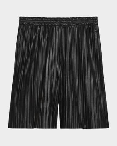 Helmut Lang Men's Pleated Leather Pull-On Shorts
