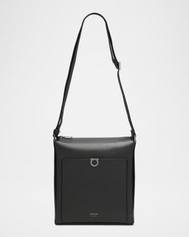 Ferragamo Men's Gancini Hammered Calfskin Crossbody Bag