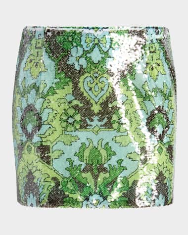 Cinq a Sept Juno Sequined Damask Mini Skirt