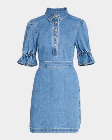 Cinq a Sept Nataly Denim Puff-Sleeve Mini Dress