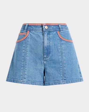 Cinq a Sept Ceil Crochet Denim Shorts