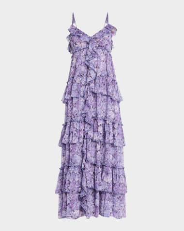 Cinq a Sept Fadrid Painted Hydrangea Ruffle Midi Dress