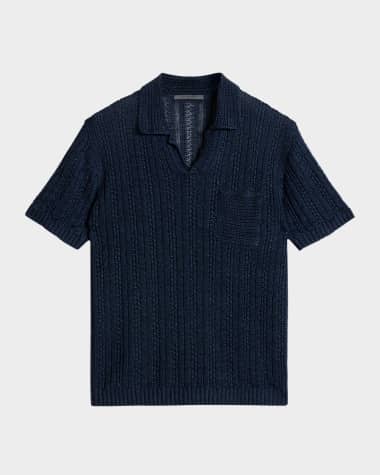 John Varvatos Men's Odin Textured Linen Polo Sweater
