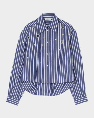 Sandro Agathe Embellished Cutout Striped Shirt