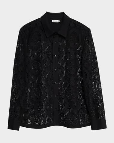 SIMKHAI Men's Lace Button-Down Shirt