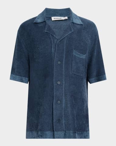 SIMKHAI Men's Ozzie Terry Knit Camp Shirt