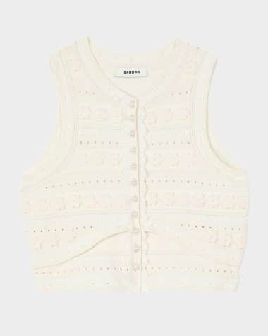 Sandro Propriano Knit Button-Front Top