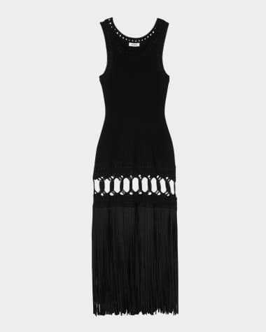 Sandro Lyne Fringe-Trim Midi Dress