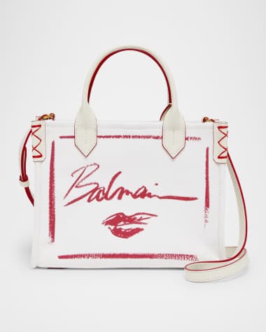 Balmain B-Army Small Shopper Tote Bag in Lipstick-Print Canvas