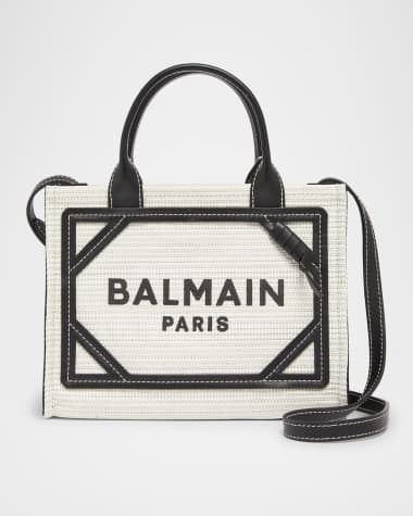 Balmain B-Army Medium Shopper Tote Bag in Raffia and Leather