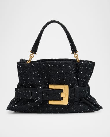 Balmain Anthem Medium Buckle Shoulder Bag in Tweed