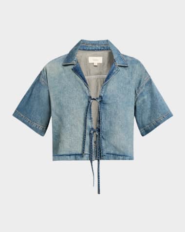 Triarchy Lottie Cropped Tie-Front Denim Shirt