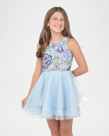 Zoe Girl's Ayla Floral Embroidered Tulle Dress, Size 7-16