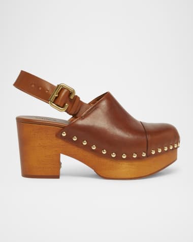 Chloe Jeannette Leather Slingback Platform Clogs