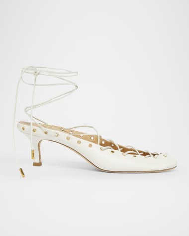 Chloe Ghiles Leather Ankle-Wrap Pumps