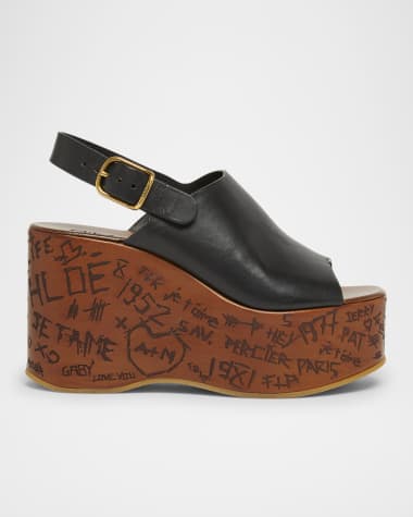 Chloe Maxime Leather Slingback Platform Sandals