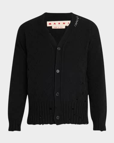 Marni Men's Cotton Knit Shoulder-Logo Cardigan