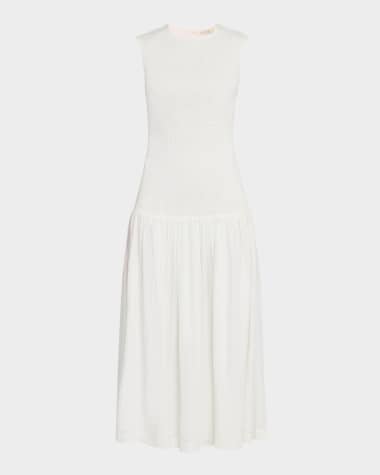 Marie Oliver Porter Smocked Drop-Waist Cotton Midi Dress