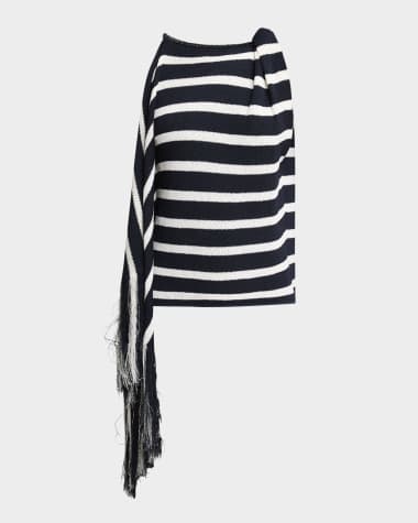 Proenza Schouler Yves Striped Knit Fringe Drape Top