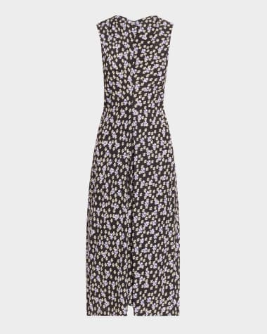 Proenza Schouler Ella Floral Ruched Satin Midi Dress
