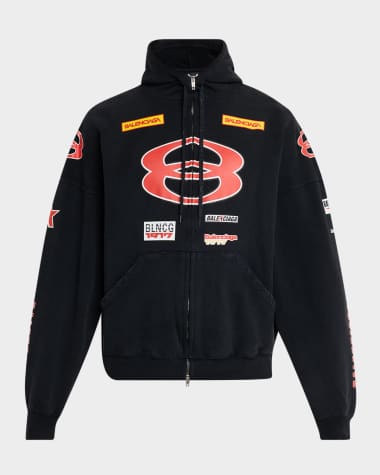 Balenciaga Men's Sponsor Logos Full-Zip Hoodie