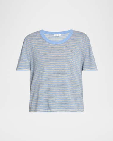 THE ROW Jansu Striped Short-Sleeve Cotton-Cashmere Top