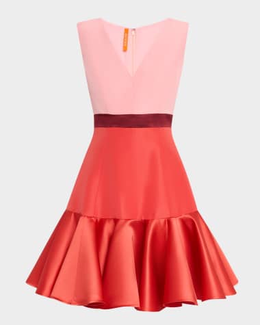 Bach Mai V-Neck Colorblock Flounce Mini Dress