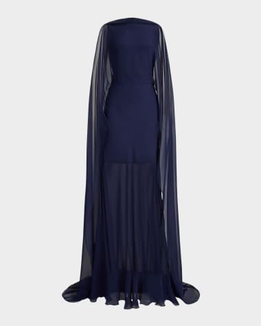 Ralph Lauren Collection Dylon Washed Chiffon Scarf Evening Dress