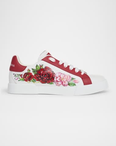 Dolce&Gabbana Portofino Painted Flower Leather Sneakers