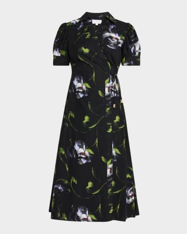 Tanya Taylor Shivon Printed Short-Sleeve Wrap Dress
