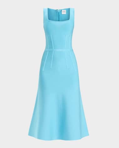 Herve Leger Cecilia Square-Neck Trumpet Midi Dress