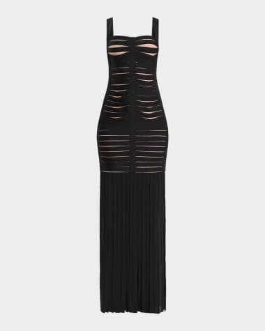 Herve Leger Alessandra Slash-Cutout Bandage Fringe Gown