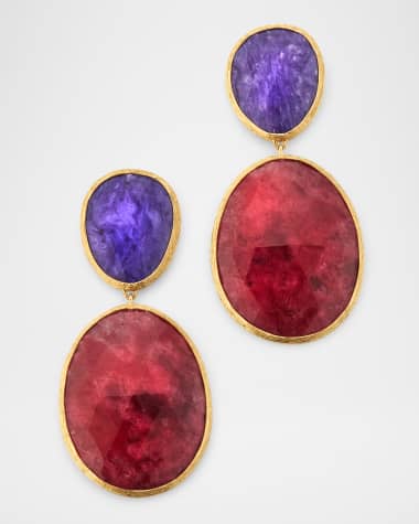 Marco Bicego Lunaria 18K Yellow Gold Earrings with Charoite and Thulite