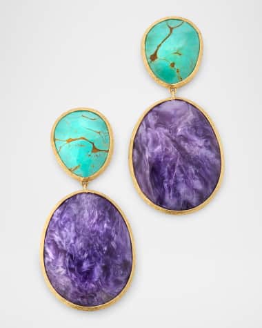 Marco Bicego Lunaria 18K Yellow Gold Earrings with Turquoise and Charoite