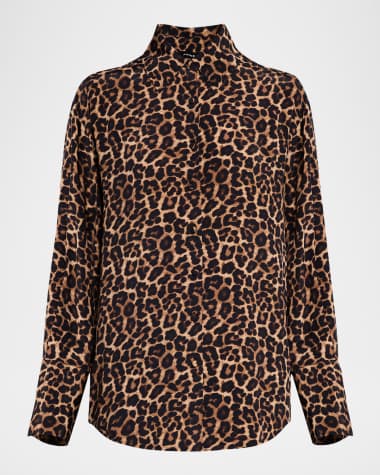 ANINE BING Bridget Leopard Georgette Blouse