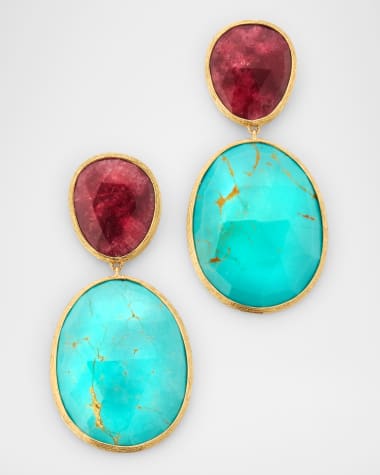 Marco Bicego Lunaria 18K Yellow Gold Earrings with Thulite and Turquoise