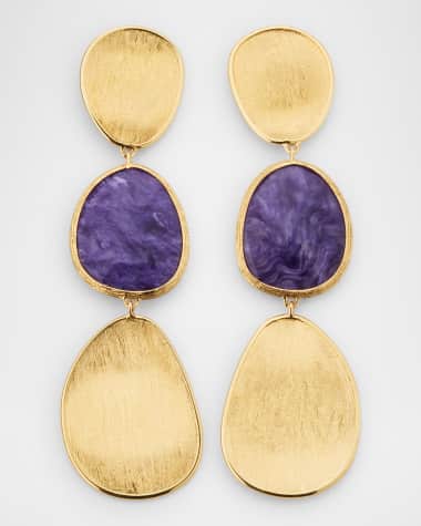 Marco Bicego Lunaria 18K Yellow Gold Drop Earrings with Charoite