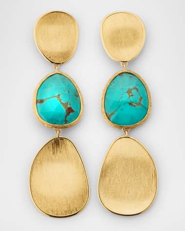 Marco Bicego Lunaria 18K Yellow Gold Drop Earrings with Turquoise